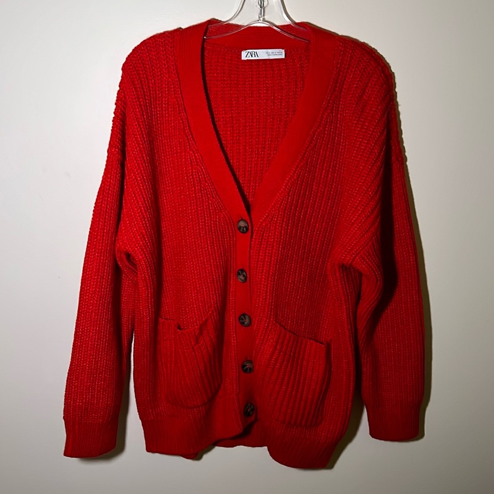 Red chunky sweater from Zara in Netherlands.